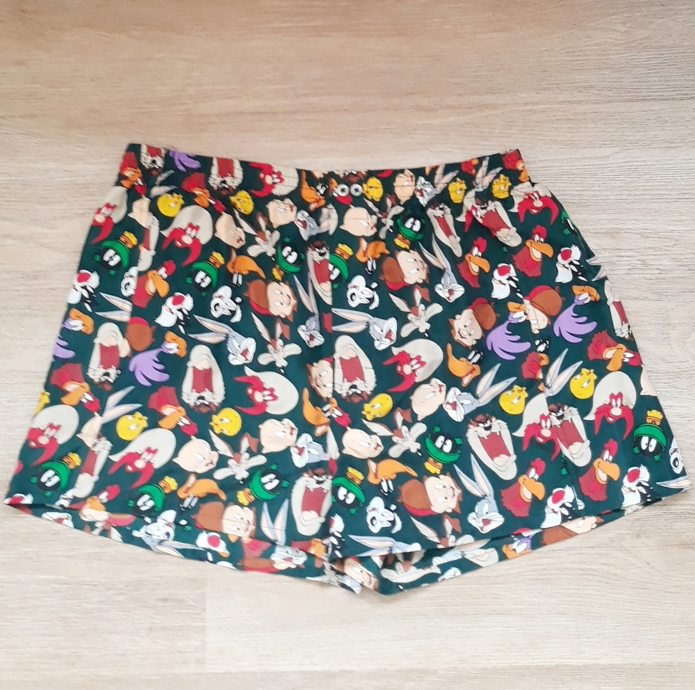 Vintage Looney Tunes Mania Character Boxer Shorts / Sz Large Green Silk Boxers - Picture 3 of 8